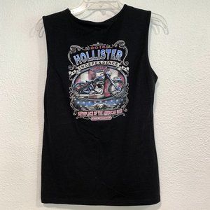 Biker Clothing Tee HOLLISTER CALIF RALLY Black Sleeveless Beaded Graphic JRs XL